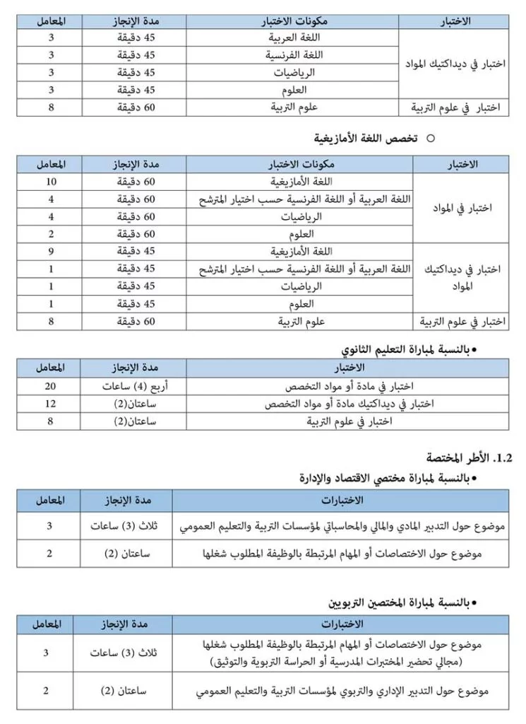 الاختبارات الكتابية مباراة التعليم 2023 2024 