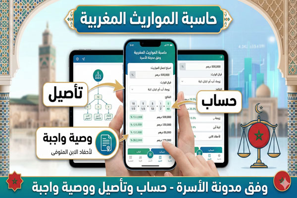 حاسبة المواريث المغربية وفق مدونة الأسرة حساب وتأصيل ووصية واجبة